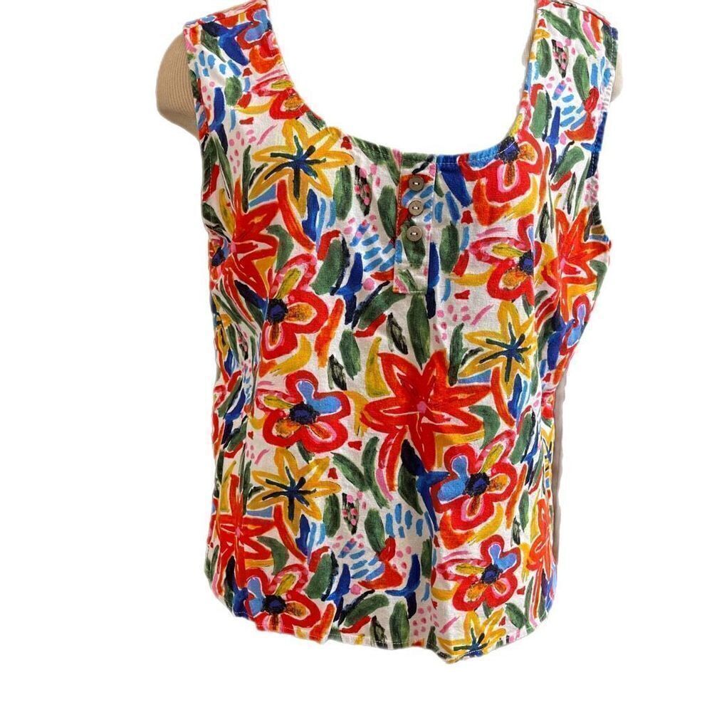 Hester & Orchard Linen Floral Tank Top Size XL
